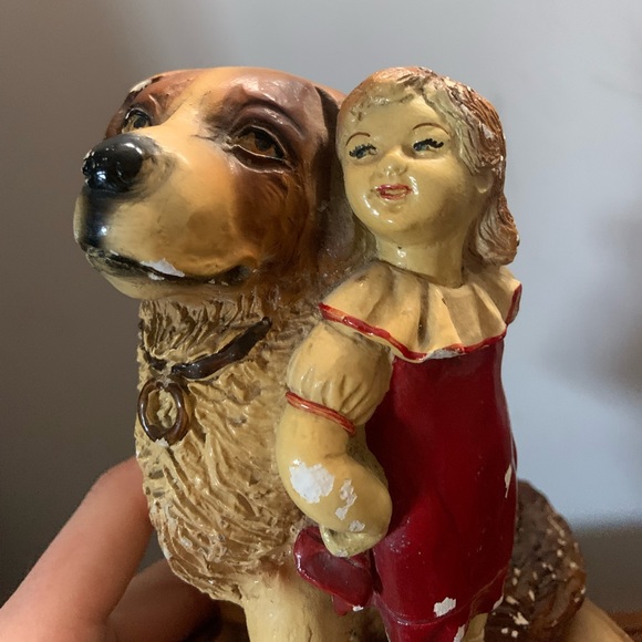 Vintage St. Bernard +little girl standing on books statue - Picture 2 of 5